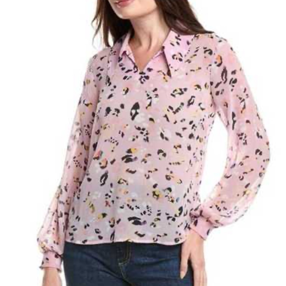 CAbi Light Pink Patterned Chiffon‎ Blouse L